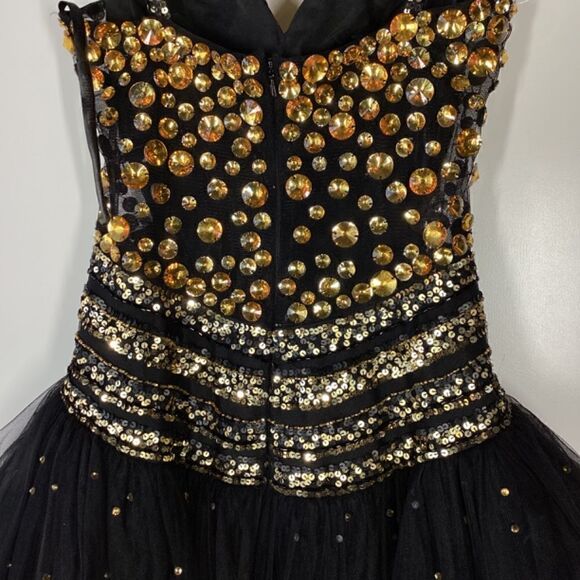 Sherri Hill Black & Gold Rhinestone Prom Dress Elegant Evening Gown - Picture 11 of 17